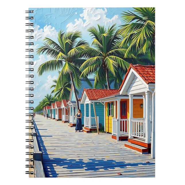 Colorful Tropical Vibrant Beach Huts Notebook (Front)