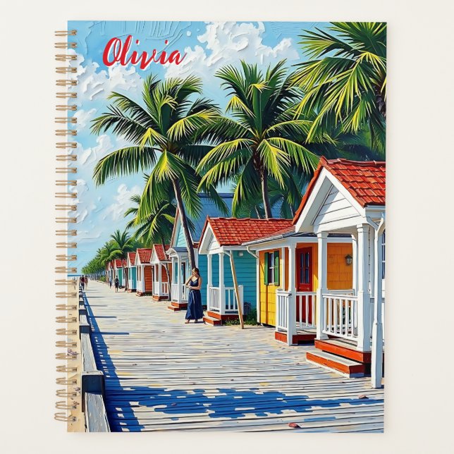 Colorful Tropical Vibrant Beach Huts Planner (Front)