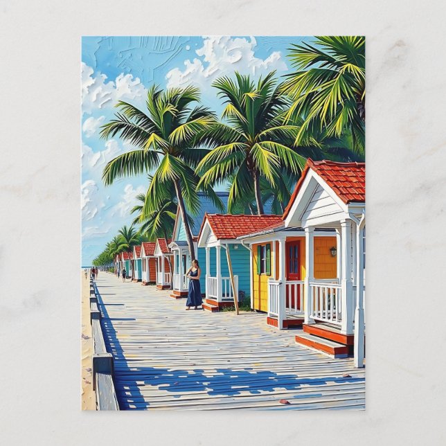 Colorful Tropical Vibrant Beach Huts  Postcard (Front)