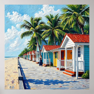 Colorful Tropical Vibrant Beach Huts Poster