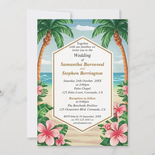 Colorful Tropical Watercolor Wedding Reception Invitation (Front)