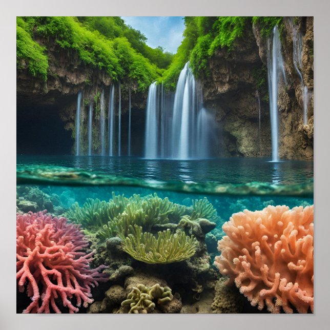 Colorful tropical waterfalls poster (Front)