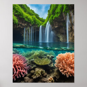 Colorful tropical  waterfalls poster