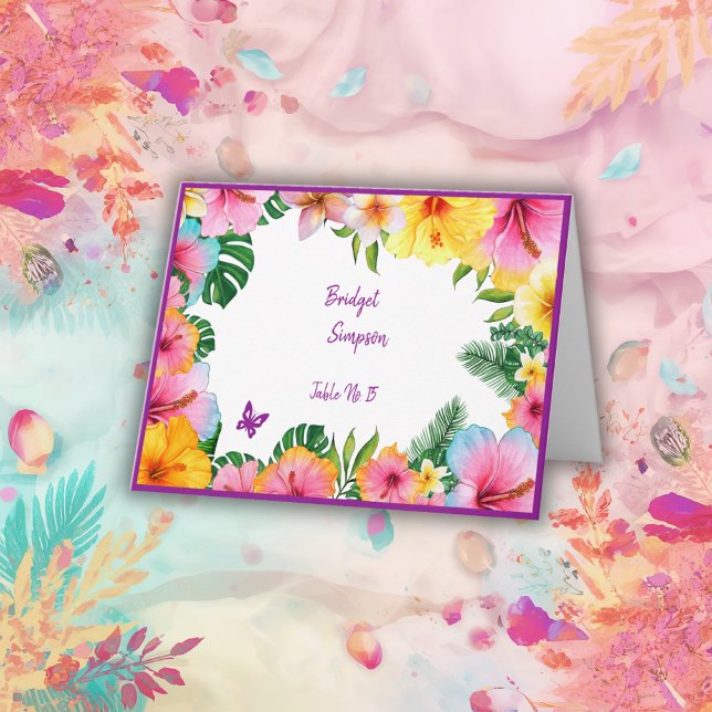 colorful tropical wedding guest name seating card (Creator Uploaded)