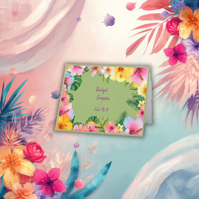colorful tropical wedding guest name seating card (Creator Uploaded)