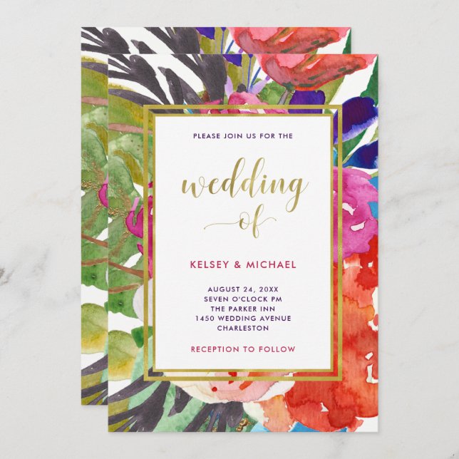 Colorful Tropical Wedding Invitation (Front/Back)