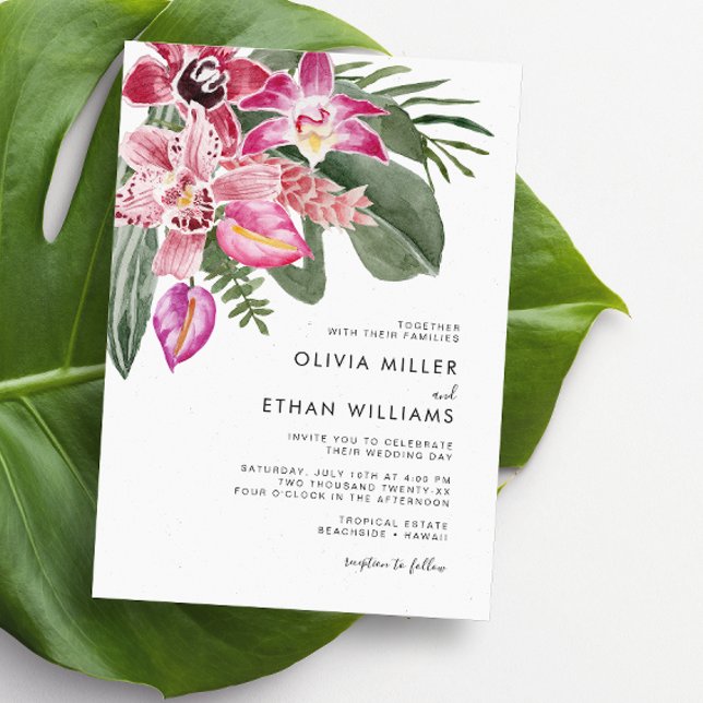 Colorful Tropical Wedding Invitations (Colorful Tropical Floral Wedding Invitations by Painted Paperie)