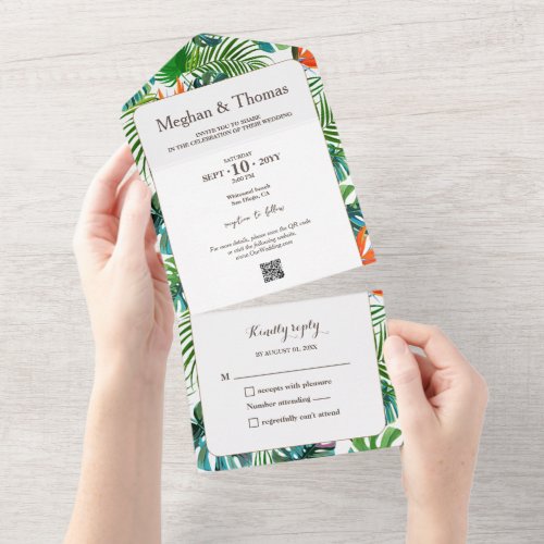 Colorful Tropical Wedding with QR Code RSVP All In One Invitation
