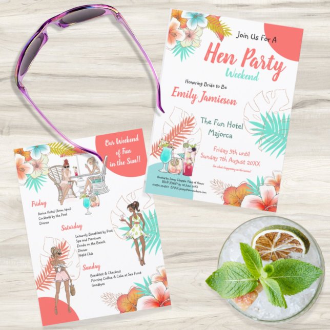 Colorful Tropical Weekend Itinerary Hen Party Invitation (Creator Uploaded)