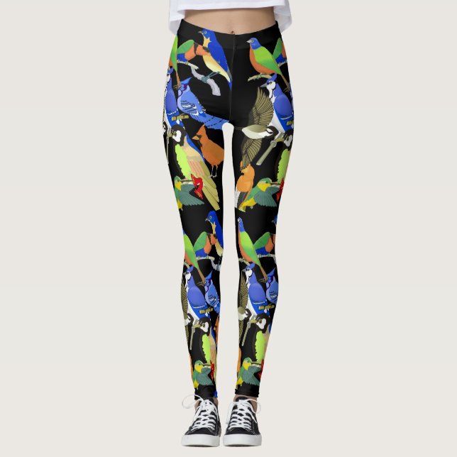 Colorful tropical wild birds leggings (Front)