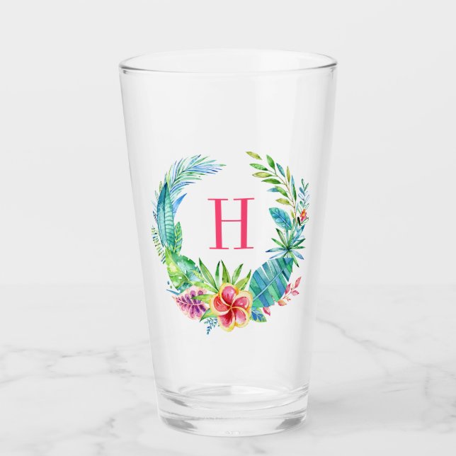 Colorful tropical wreath Monogram Glass (Front)