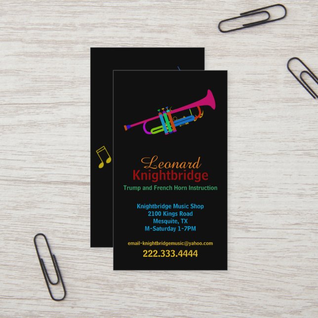 Colorful Trumpet Business Card (Front/Back In Situ)