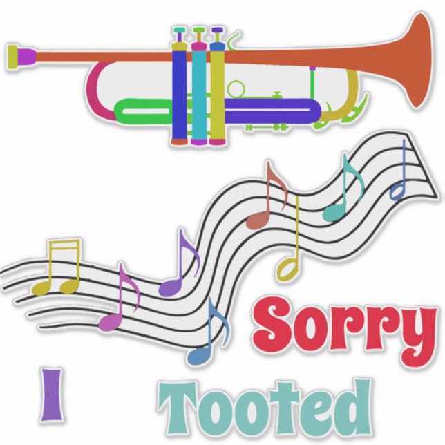Colorful Trumpet Musical Notes and Text Sticker (Front)