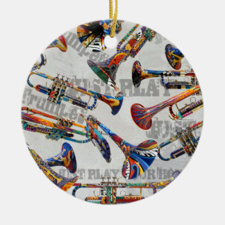 Colorful Trumpet Ornament, Trumpet Xmas Juleez Ceramic Ornament