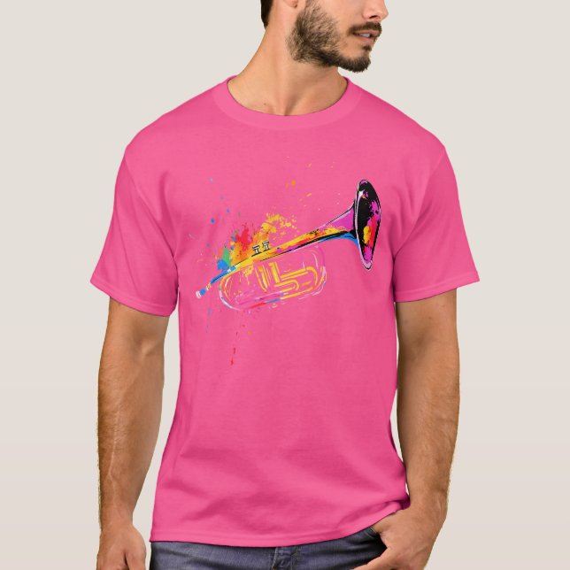 Colorful Trumpet Player Jazz Music Lover T-Shirt (Front)