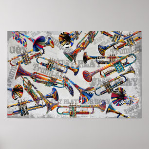Colorful Trumpet Poster by Juleez, Trumpet Art