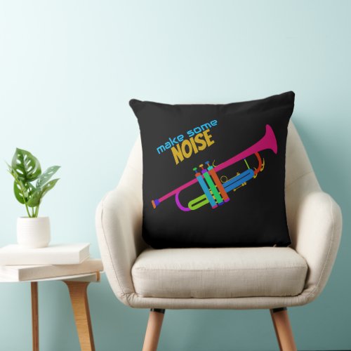 Colorful Trumpet Throw Pillow