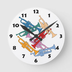 Colorful Trumpets Round Clock