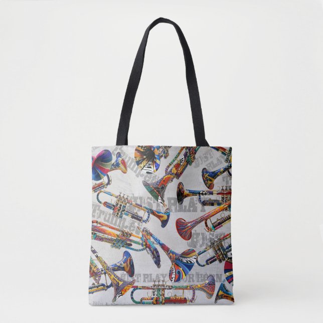 Colorful Trumpets, Trumpet Player, Music Art Tote Bag (Front)