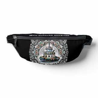 Colorful Tugboat Black and White Mandala Pattern Fanny Pack