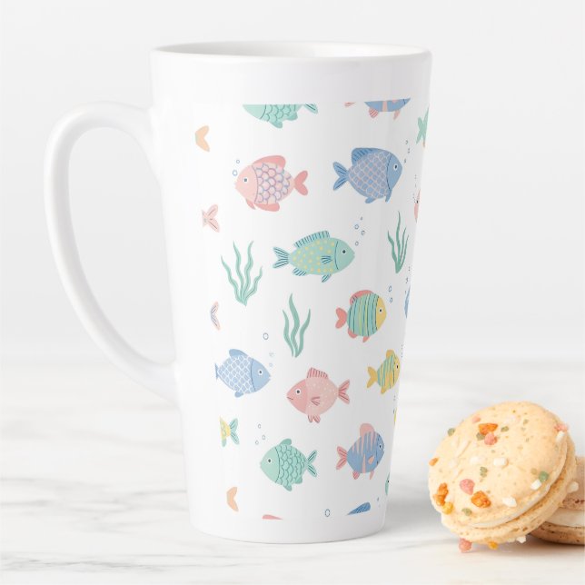 Colorful Tulimet Tropical Fish Pattern Latte Mug (In Situ)