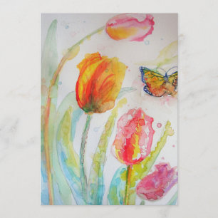 Colorful Tulip and Butterfly Birthday Invitation