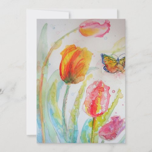 Colorful Tulip and Butterfly Birthday Invitation