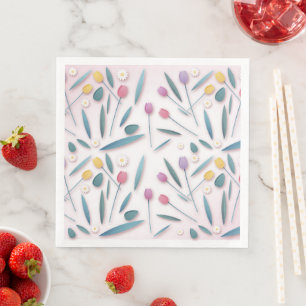 Colorful Tulip and Daisy Paper Napkins Tableware