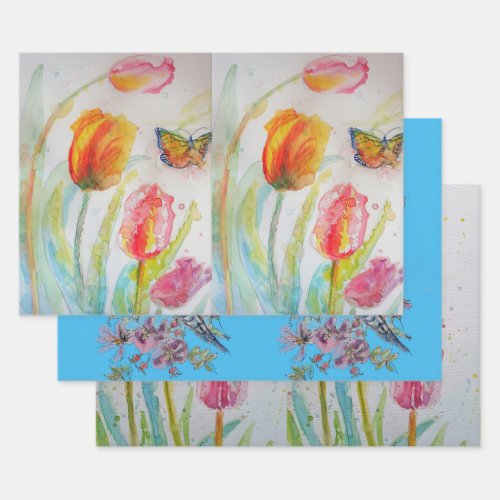 Colorful Tulip art Flower Floral Spring Watercolor Wrapping Paper Sheets