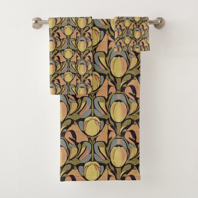 Colorful Tulip Art Nouveau Bath Towel Set (Insitu)
