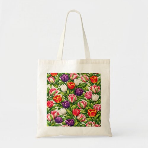 Colorful Tulip Botanical Watercolor Pattern Tote Bag