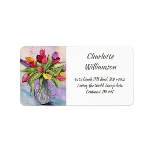 Colorful Tulip Bouquet in Watercolor Address Label