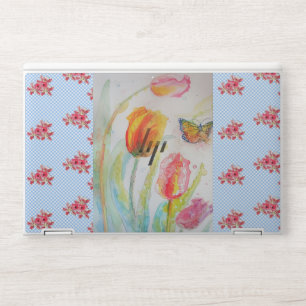 Colorful Tulip Butterfly Watercolor Floral Flower HP Laptop Skin