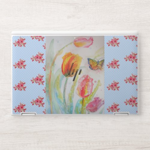 Colorful Tulip Butterfly Watercolor Floral Flower HP Laptop Skin