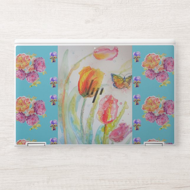 Colorful Tulip Butterfly Watercolor Laptop Skin (Front)