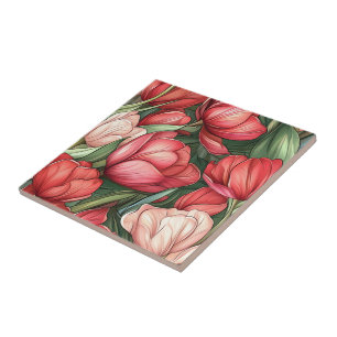 Colorful Tulip Ceramic Tiles  For Hallway Walls