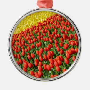 Colorful tulip farm print metal ornament