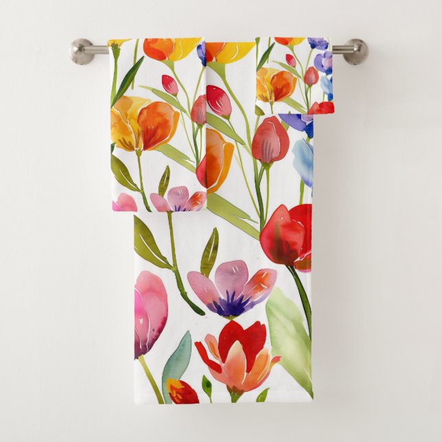 Colorful tulip field pattern bath towel set (Insitu)