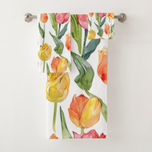 Colorful tulip field pattern bath towel set