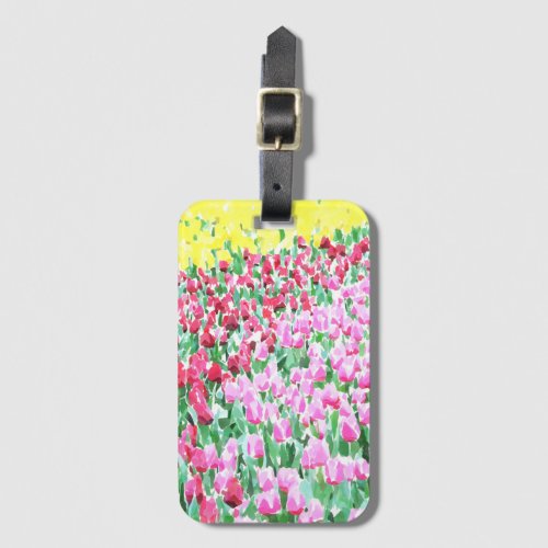 Colorful tulip field watercolor floral luggage tag