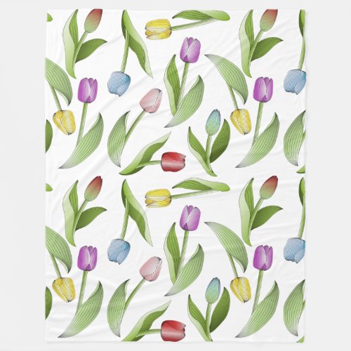 Colorful Tulip Floral Fleece Blanket