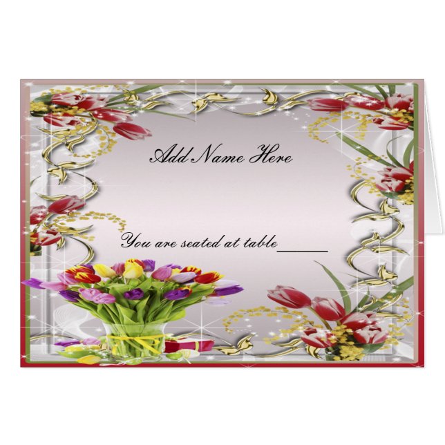 Colorful Tulip Floral Folded Table Place Card (Front Horizontal)