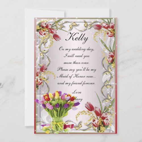 Colorful Tulip Floral Maid Of Honor Card