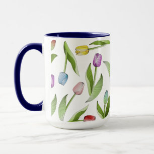 Colorful Tulip Floral Pattern Coffee Mug