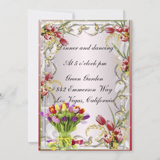 Colorful Tulip Floral Reception Card (Front)