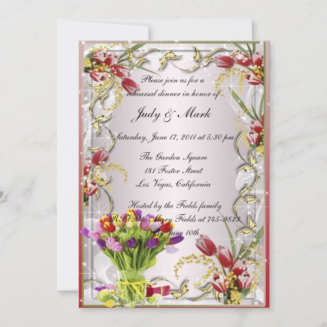 Colorful Tulip Floral Rehearsal Dinner Invitation (Front)