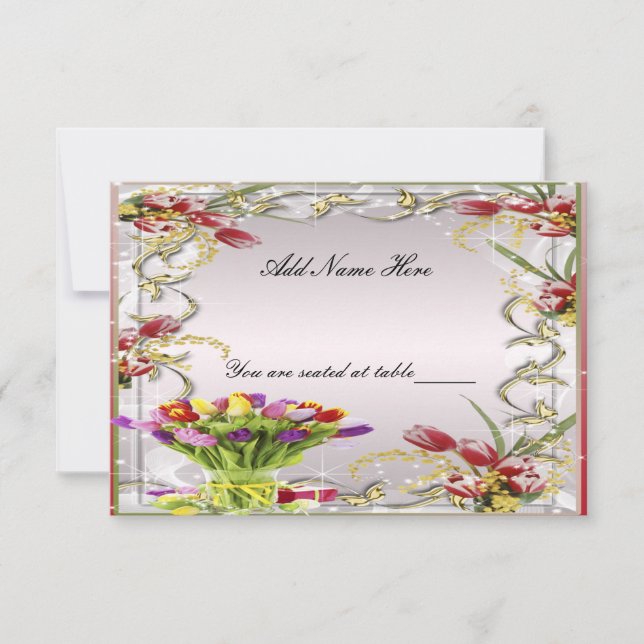Colorful Tulip Floral Table Place Card (Front)