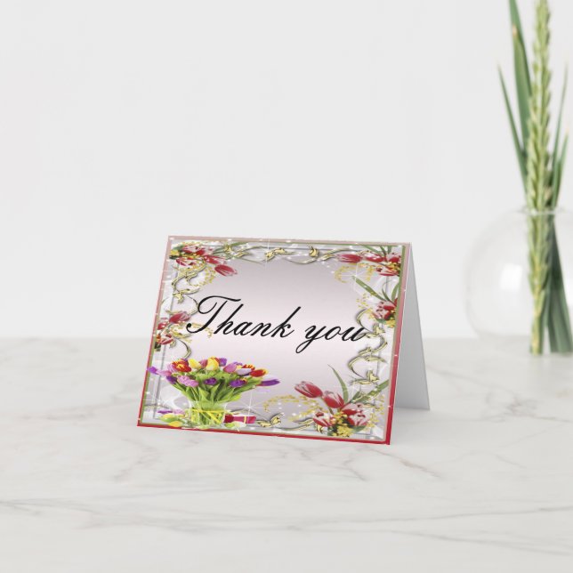 Colorful Tulip Floral Thank You Card (Front)