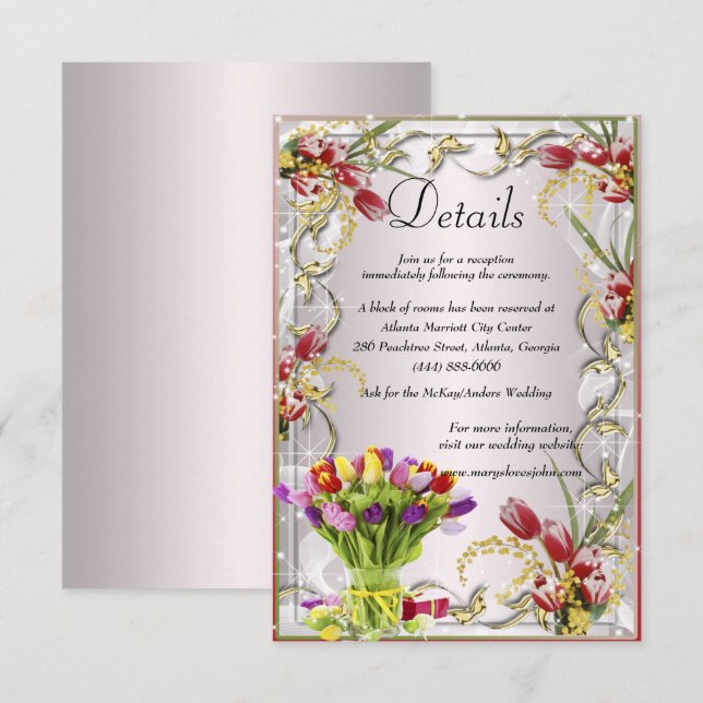 Colorful Tulip Floral Wedding Details Enclosure Card (Front/Back)
