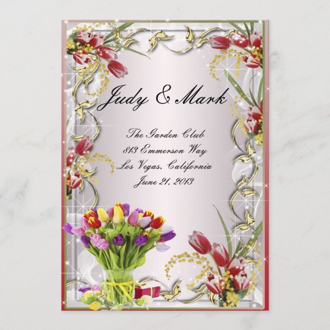 Colorful Tulip Floral Wedding Menu Card (Front)